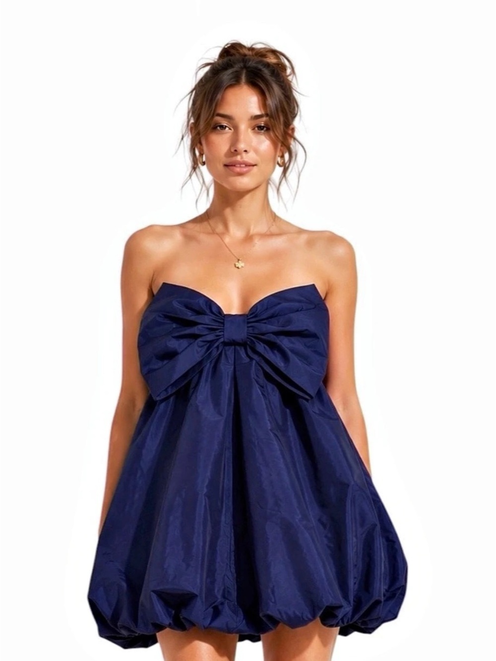 Anthropologie Strapless Bow Mini Dress in Blue